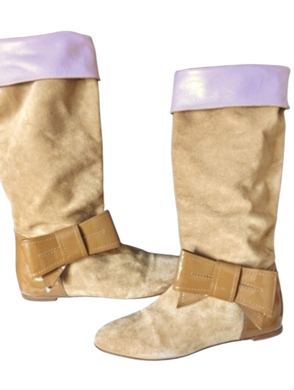 Red Valentino Vintage Tan Suede Bow Flat Boots....Size EU 40...US 9 - Picture 3 of 10